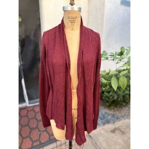 Eileen Fisher Red Maroon Open Front Alpaca Silk Knit LS Cardigan Sweater Size M